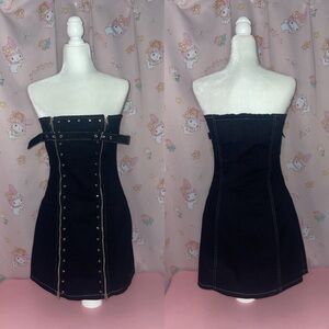 Stuck On Stupid Mary Jane Zip-Front Black Denim Dress